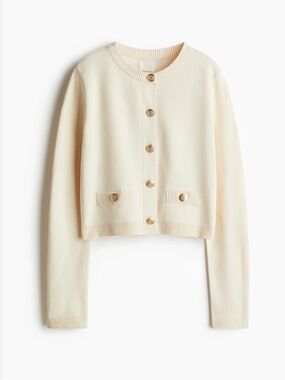 H&M Cream Cropped Button-Front Women's Cardigan